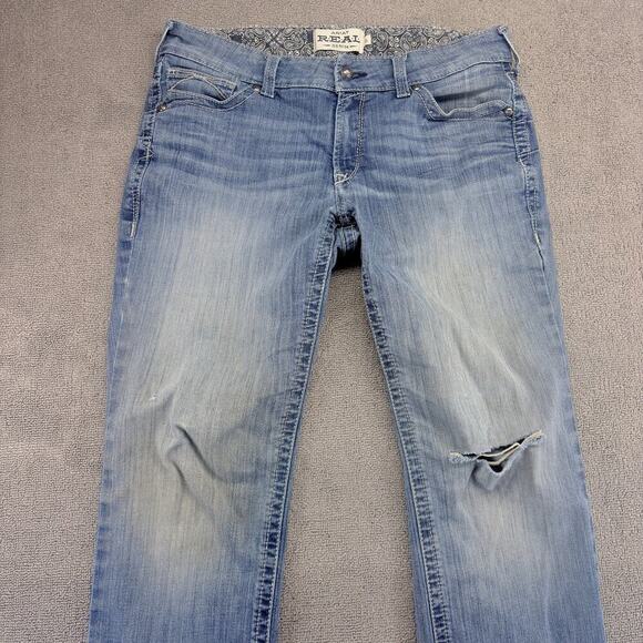 Ariat Jeans Mens 32x34 Blue Real Denim Real Straight Distressed (Measures 34x34) - Picture 3 of 10